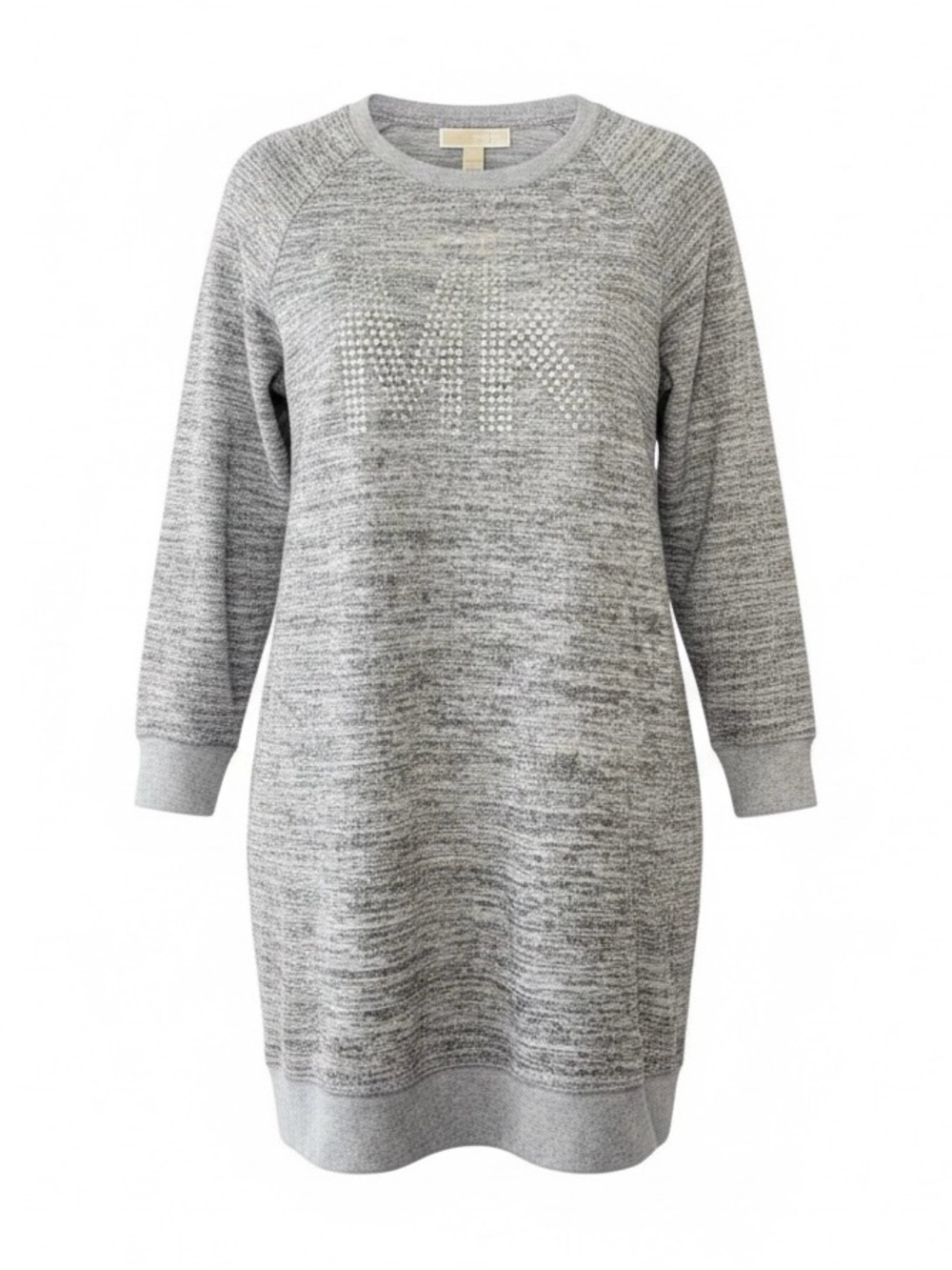 Michael Kors Logo Velour Sweatershirt Dress Long Sleeve Studded MK Heather Grey
